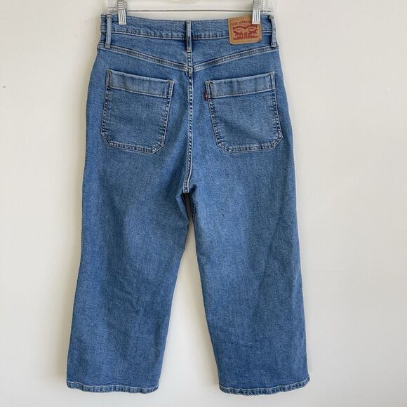 Levis Mile High Cropped Wide Leg Jeans Women 29 Button Fly Vtg Style Festival - Picture 5 of 14